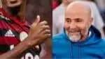 Medalhão do Flamengo e o técnico Jorge Sampaoli feliz (Fotos: Reprodução/ CRF/ Instagram/ Montagem)