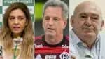 Os presidentes: Leila Pereira, do Palmeiras; Rodolfo Landim, do Flamengo; e Andrés Rueda, do Santos (Fotos: Reprodução/ Internet/ Montagem)