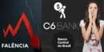 Falência do banco rival do C6 Bank, logo do Banco Central e mulher assustada (Foto: Reprodução / Canva / Montagem AaronTuraTV)