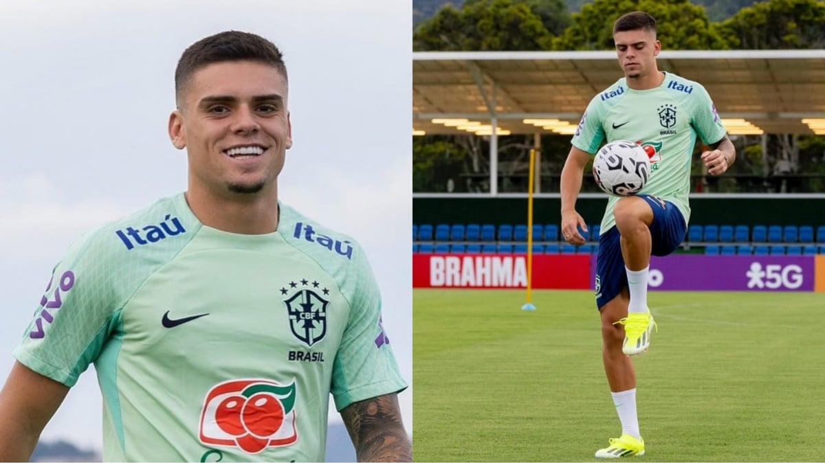Gabriel Pec já está em treinos na Seleção Brasileira para Pré-Olímpicos de Janeiro (Foto: Reprodução/ CBF/ Instagram/ Montagem Gustavo)