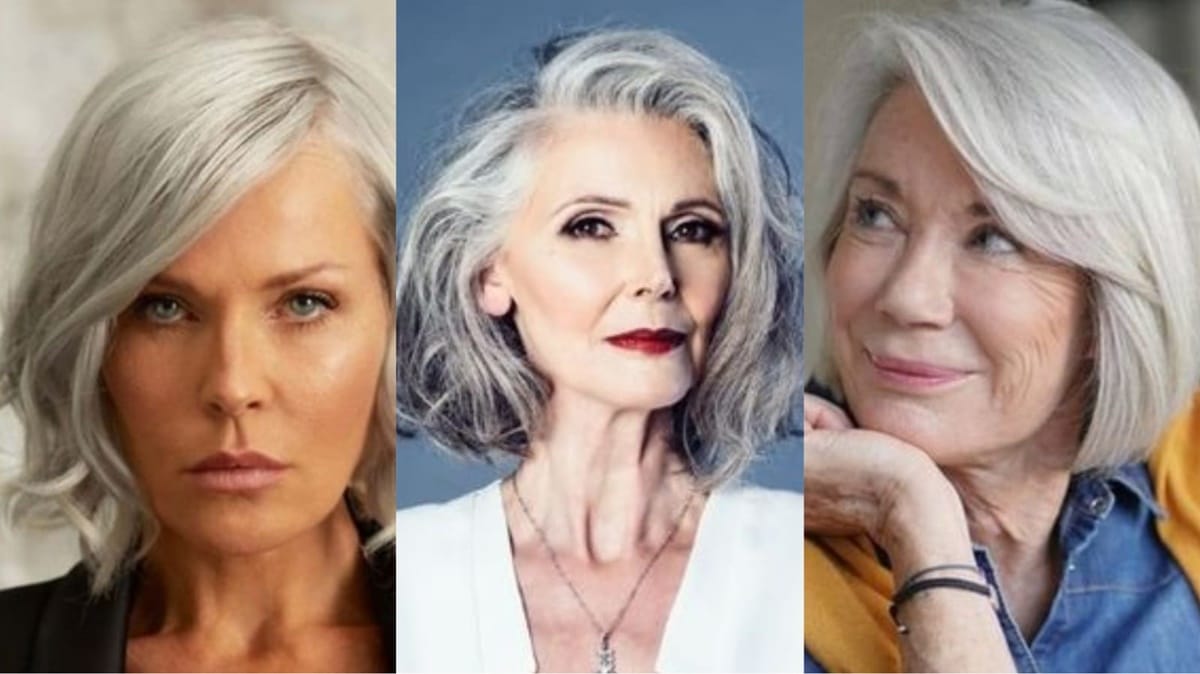 Mulheres com + de 60 anos e com cabelos grisalhos: Estes 5 cortes são os mais indicados para remoçar a aparência (Fotos: Reprodução/ FreePik/ Montagem Gustavo)